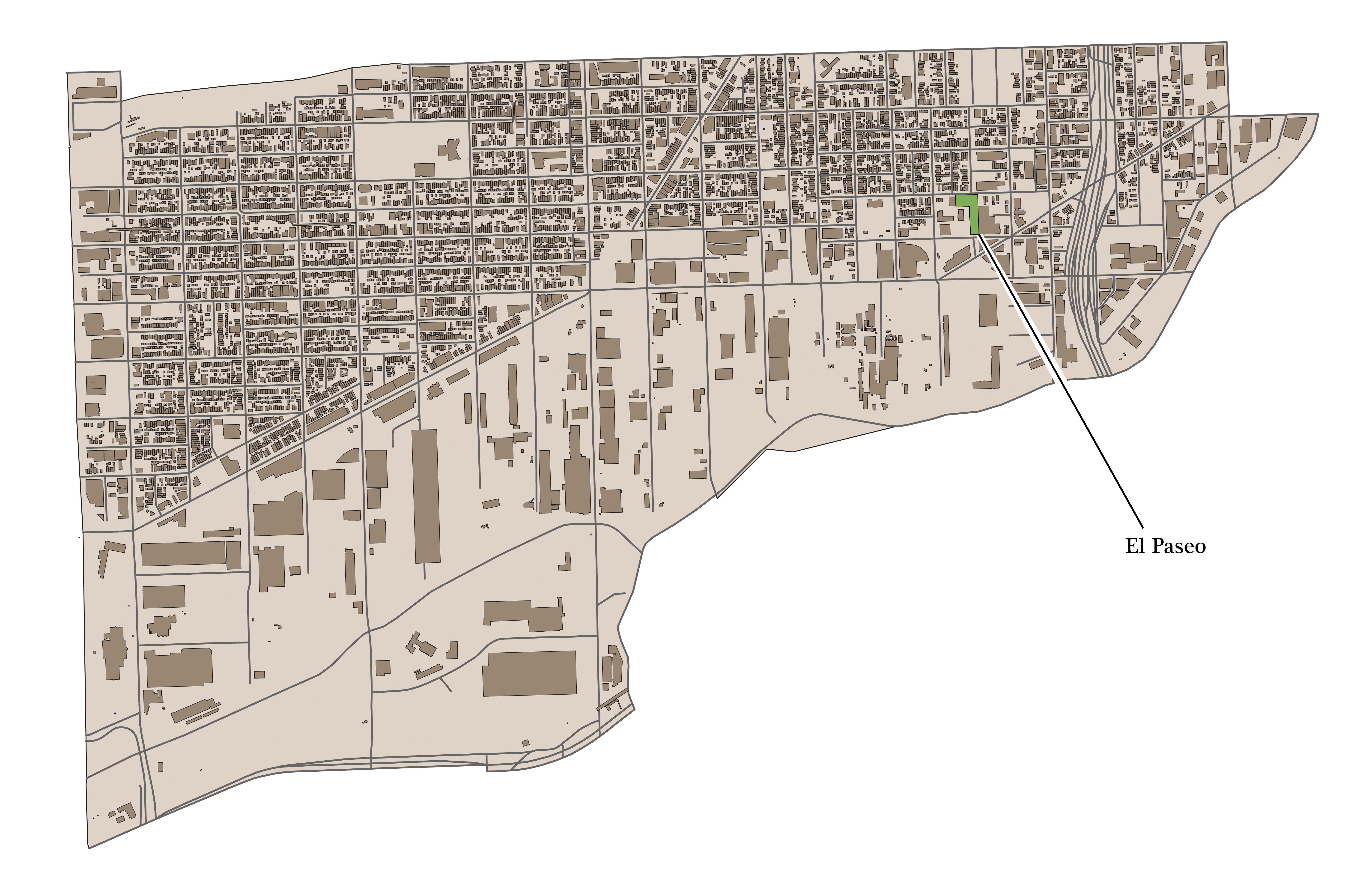 A map of Pilsen created by Griffin Seyfreid that shows the location of the El Paseo Community Garden in the Eastern section of Pilsen.